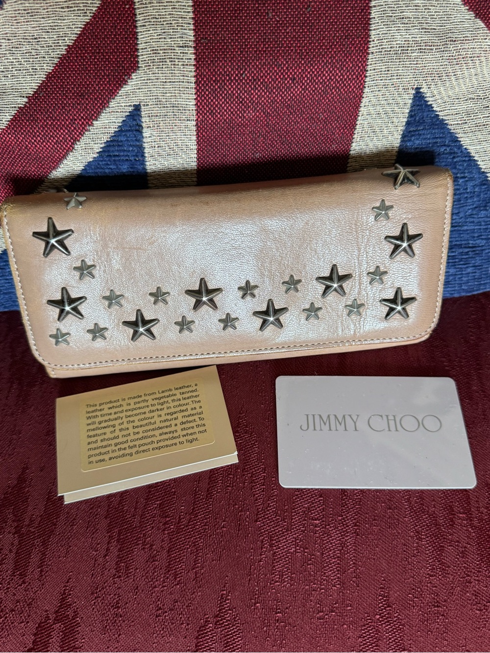 Jimmy Choo Pale Pink Leather Star-Embellished Continental Wallet Clutch